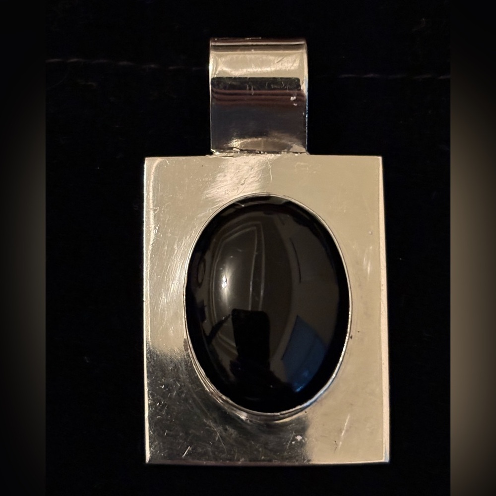 Sterling Silver 925 Pendant with Black Stone-like Insert